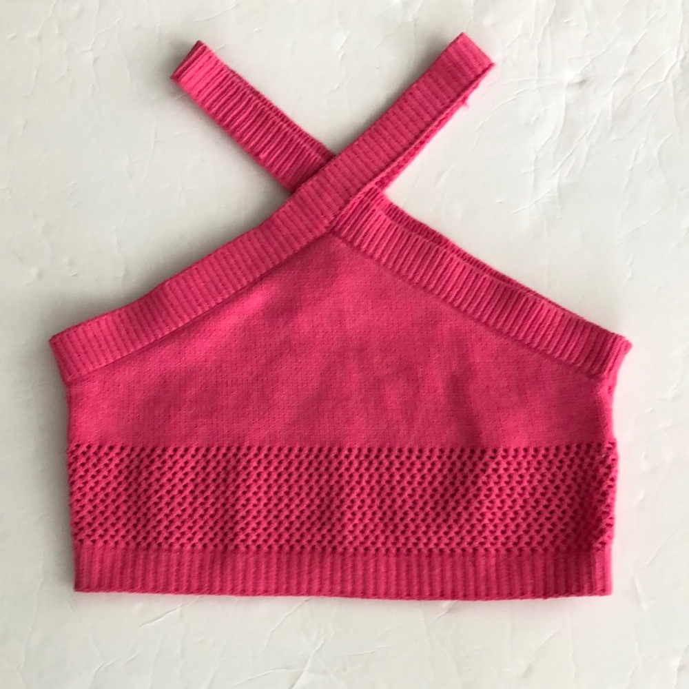 Zara Crochet Knit Crop Top Pink SZ M